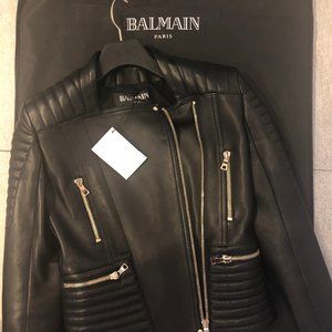 balmain leather jacket womens